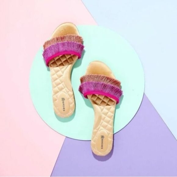 Birdies multy Color block Fringe Sangria Sandals 7 - Picture 12 of 12